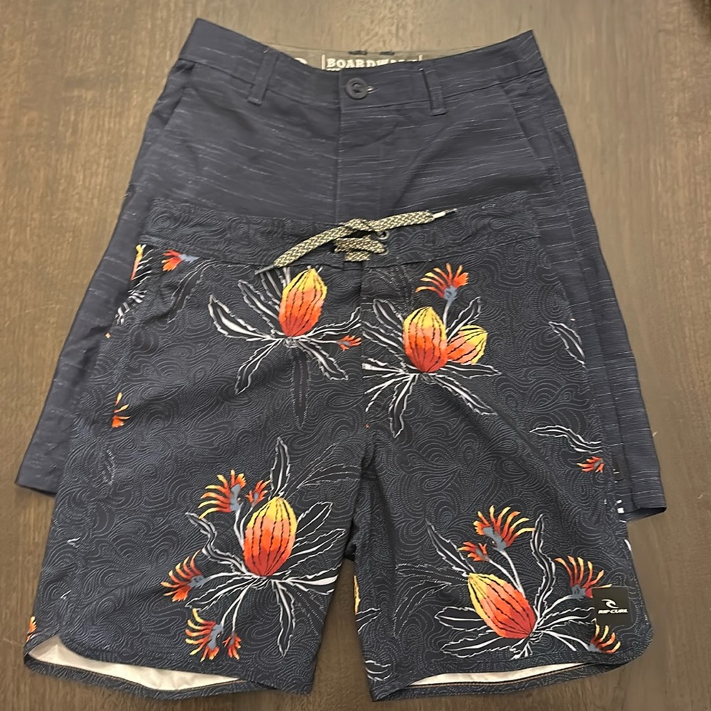 Two pairs of boys rip curl board shorts, EUC.  Size 25 and 26